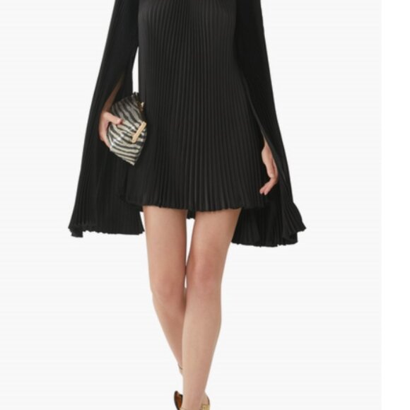 L'idee Palais Mini Dress Noir Designer Lidee Pleated Size (US) 4, 6, 8, 10 - Picture 3 of 5